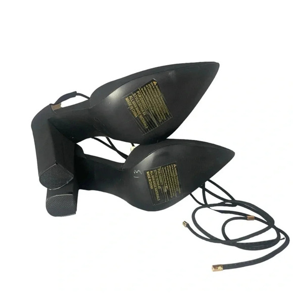 Black Pointy Toe High Heels with Crisscross Ankle Straps - 4 Inch Heel- Forever - Picture 2 of 7